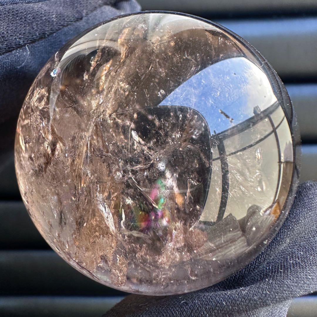 爆アレ❗️ 開運 魔除 ❗️レインボー☆スモーキークォーツ丸玉☆天然石A1529