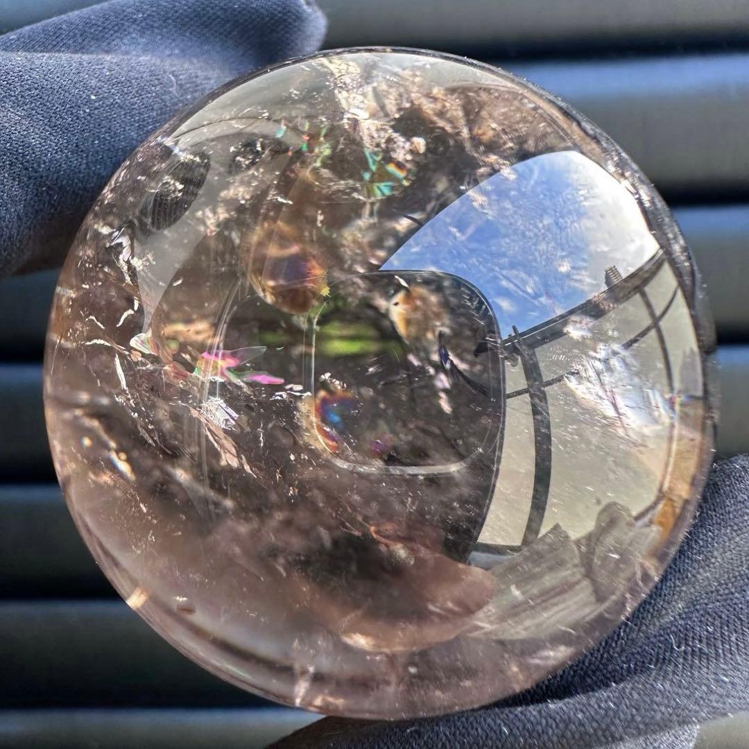 爆アレ❗️ 開運 魔除 ❗️レインボー☆スモーキークォーツ丸玉☆天然石A1529