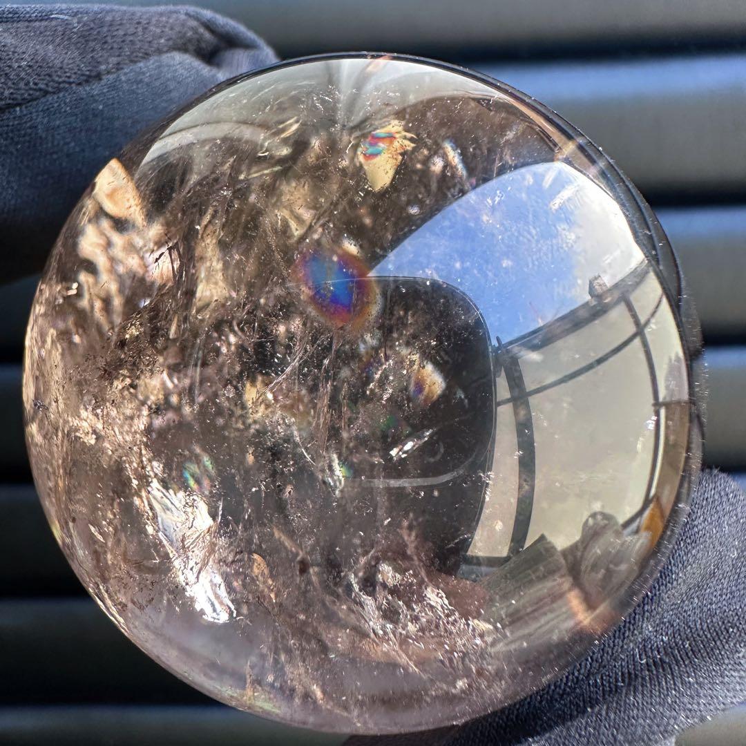 爆アレ❗️ 開運 魔除 ❗️レインボー☆スモーキークォーツ丸玉☆天然石A1529