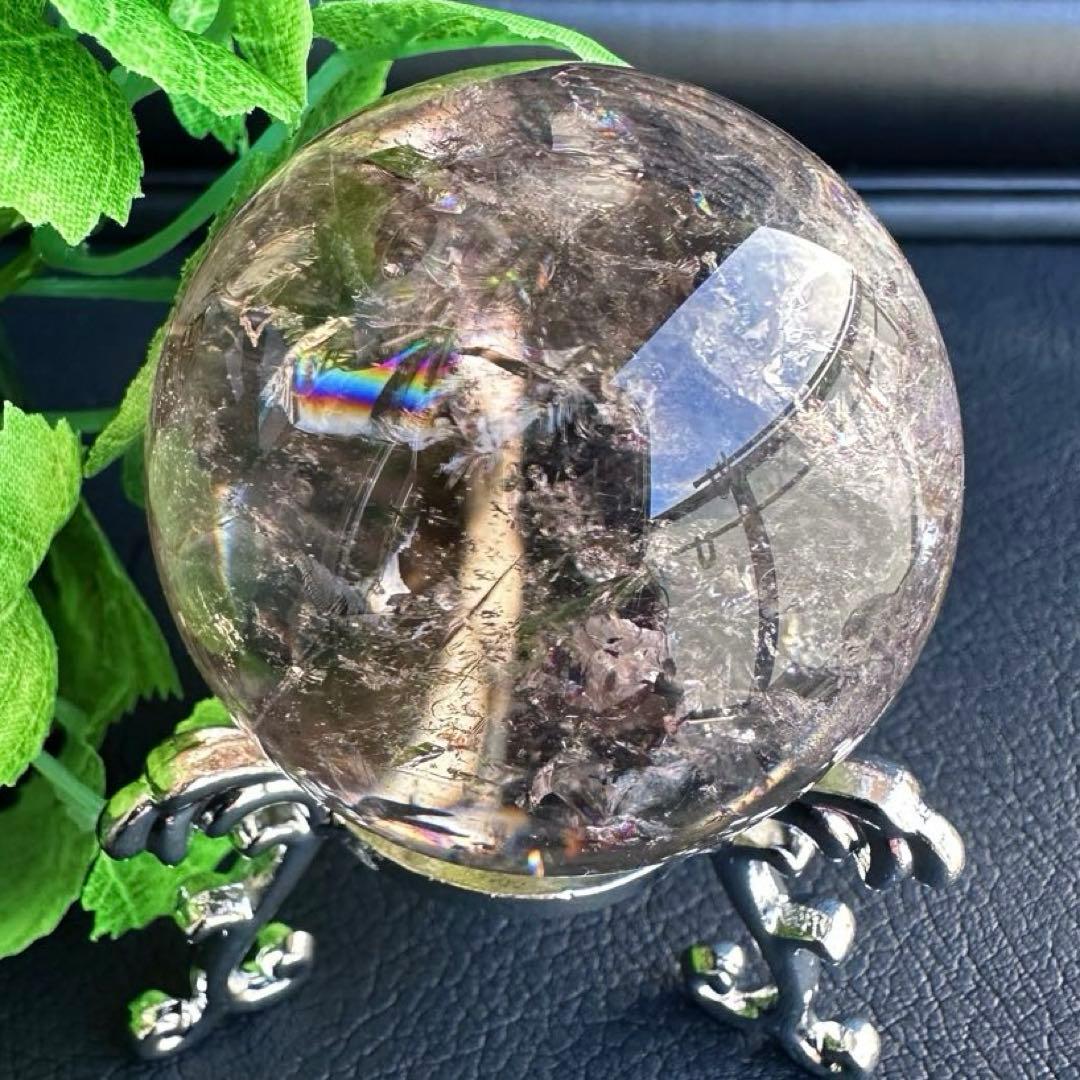 爆アレ❗️ 開運 魔除 ❗️レインボー☆スモーキークォーツ丸玉☆天然石A1529