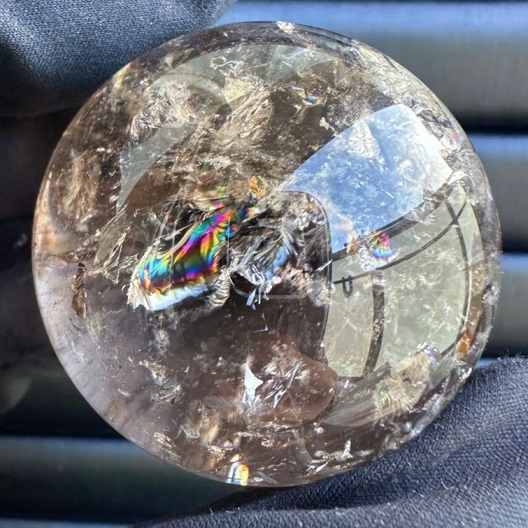 爆アレ❗️ 開運 魔除 ❗️レインボー☆スモーキークォーツ丸玉☆天然石A1529