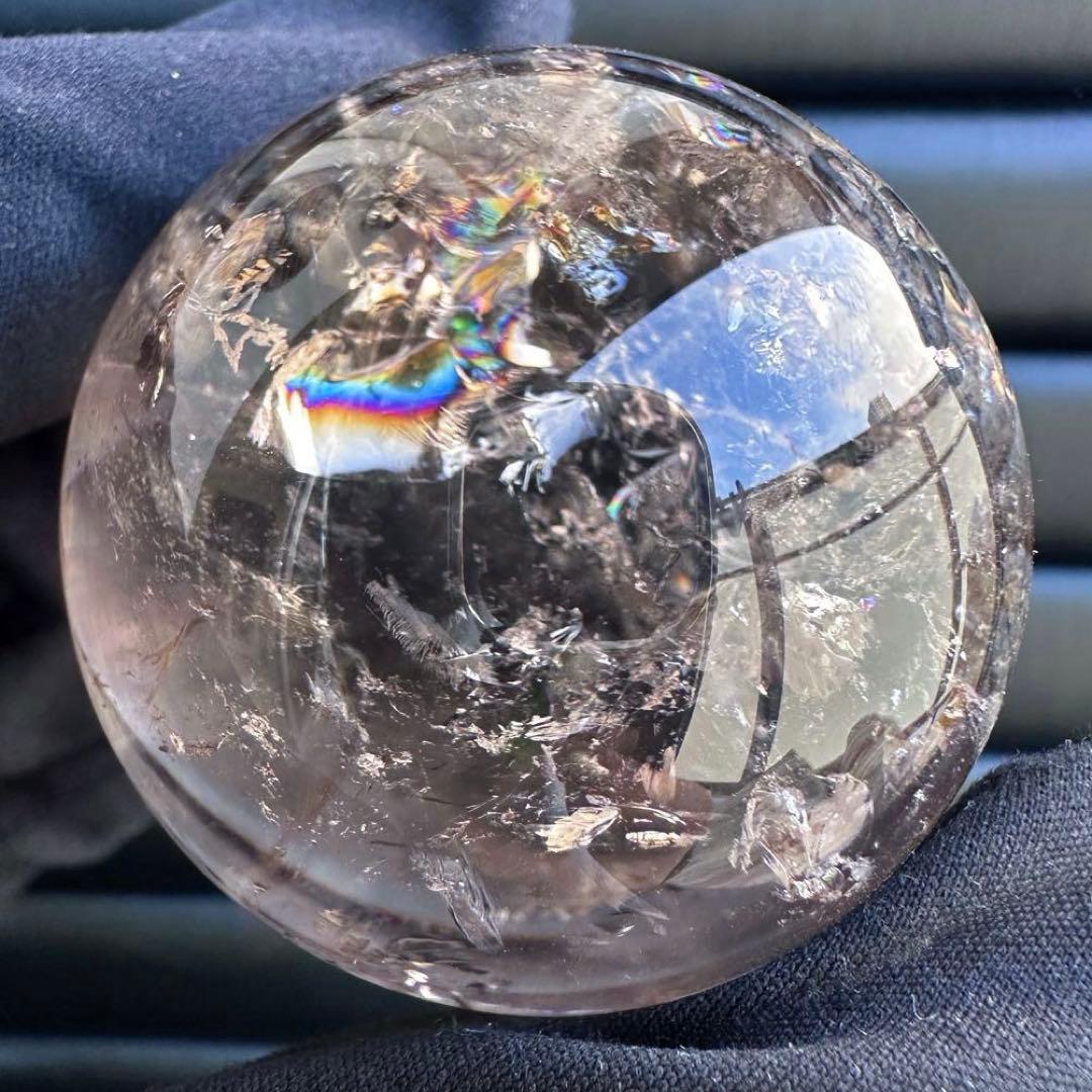 爆アレ❗️ 開運 魔除 ❗️レインボー☆スモーキークォーツ丸玉☆天然石A1529