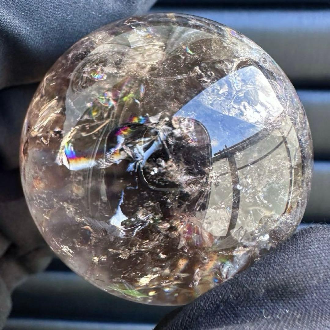 爆アレ❗️ 開運 魔除 ❗️レインボー☆スモーキークォーツ丸玉☆天然石A1529