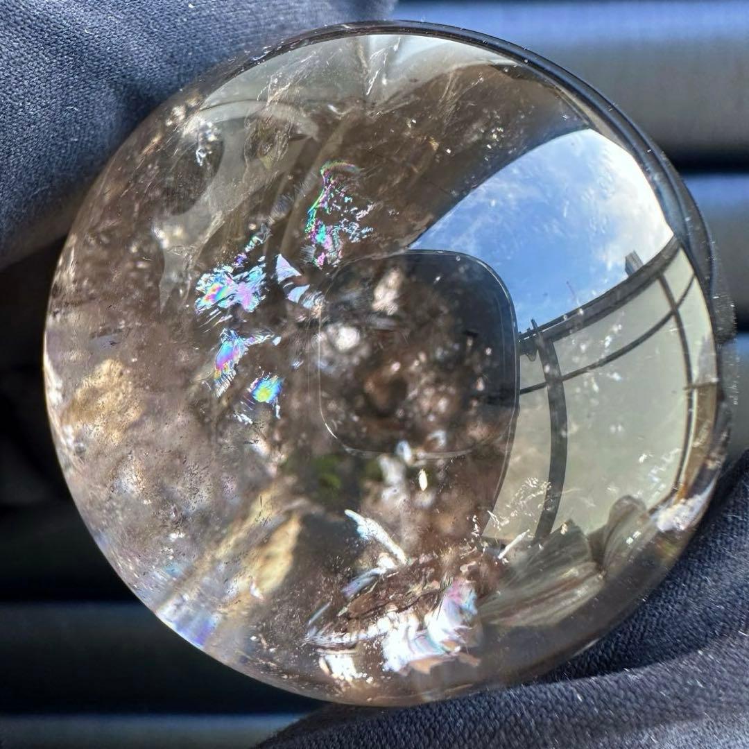 爆アレ❗️ 開運 魔除 ❗️レインボー☆スモーキークォーツ丸玉☆天然石A1529