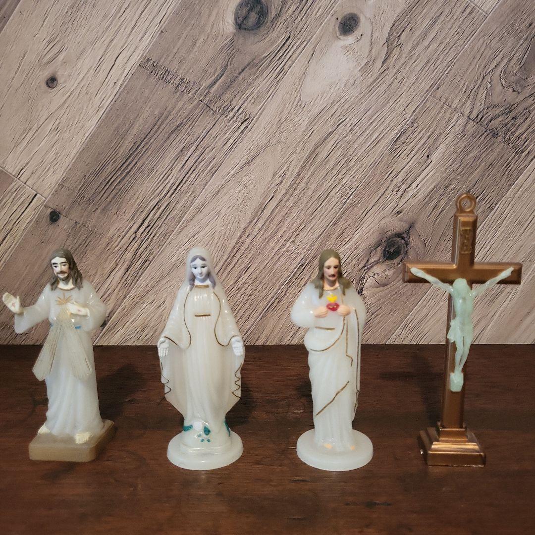 宗教的置物 セット キリスト教の聖人像　蓄光タイプ