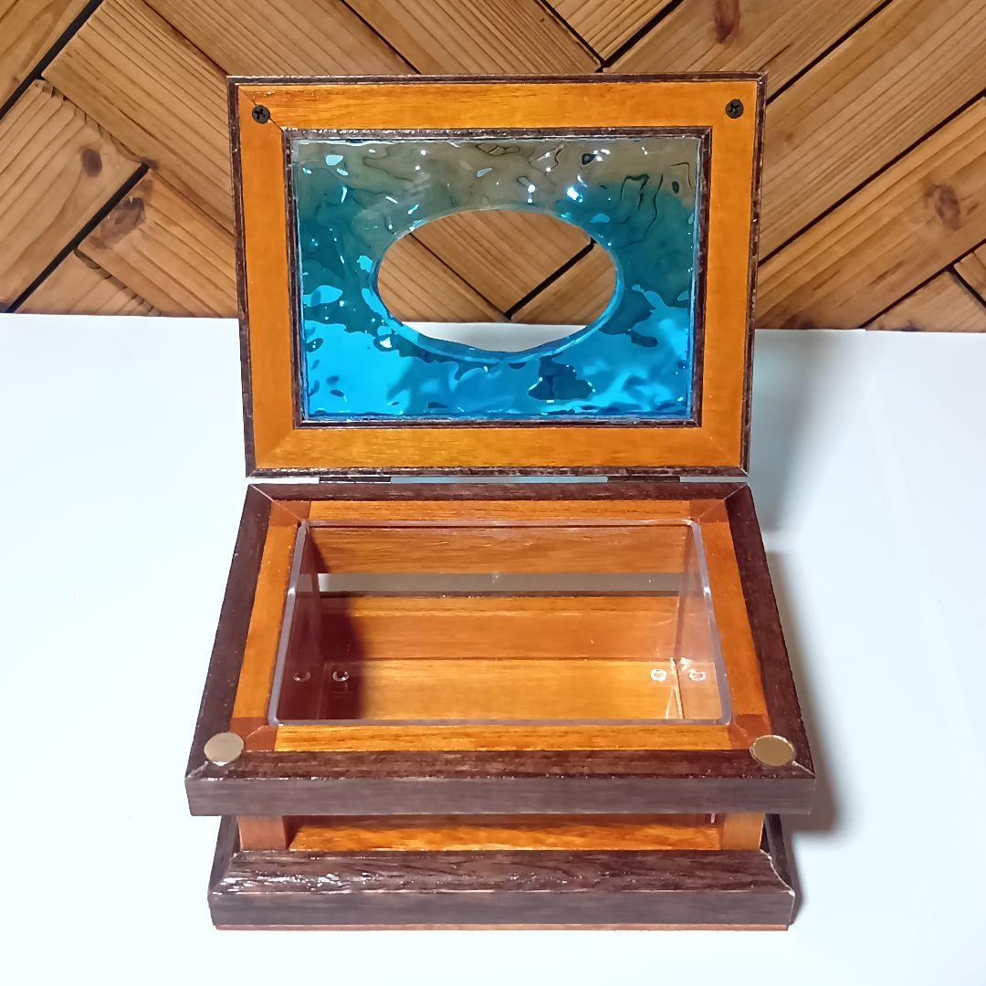 【1231】波紋揺れるオーシャンティッシュケース／ウッドレジン　インテリア