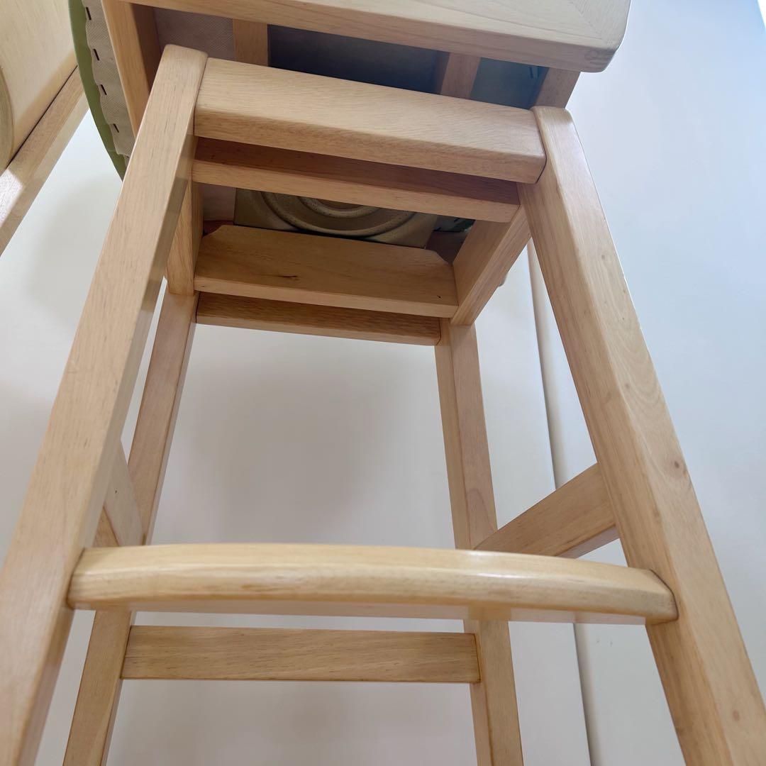 回転式ハイチェア　木製　曲木加工　天然木　無垢材　グリーン