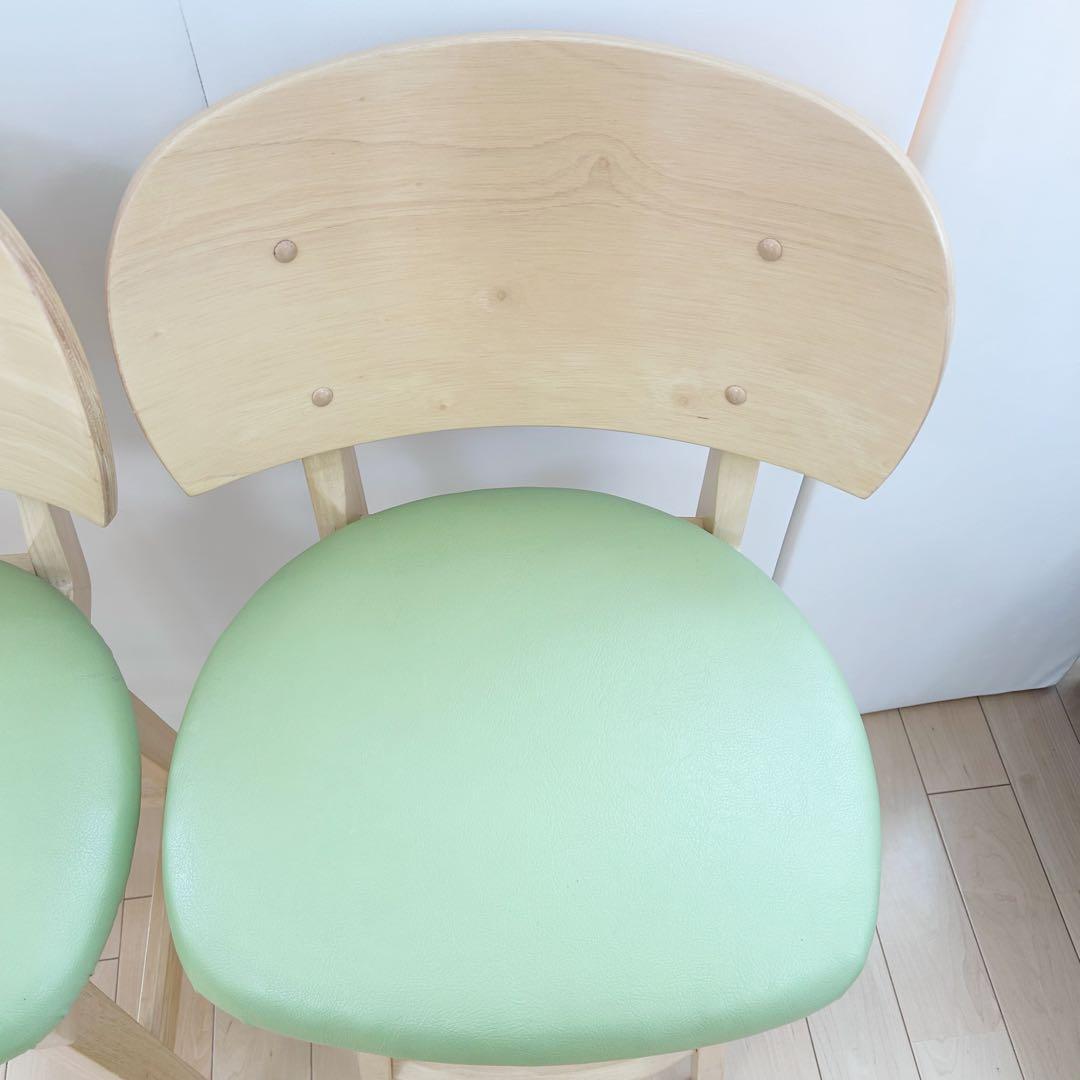 回転式ハイチェア　木製　曲木加工　天然木　無垢材　グリーン