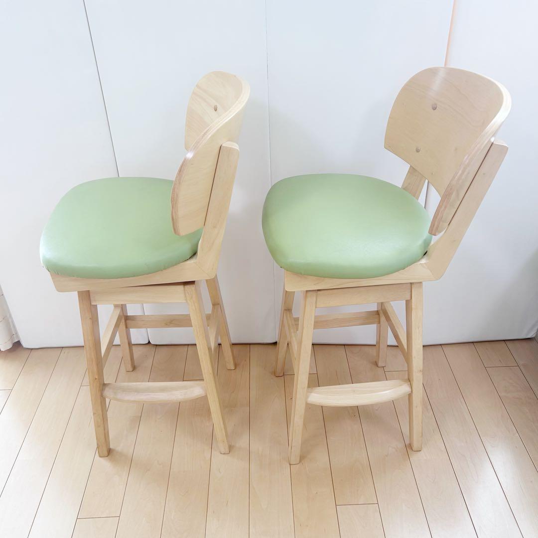 回転式ハイチェア　木製　曲木加工　天然木　無垢材　グリーン