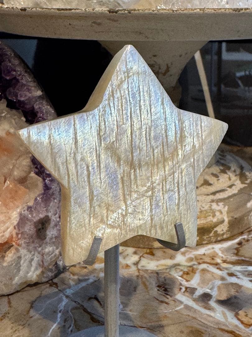 両面ブルーシラー★ムーンストーン スター ⭐︎シルバースタンド付