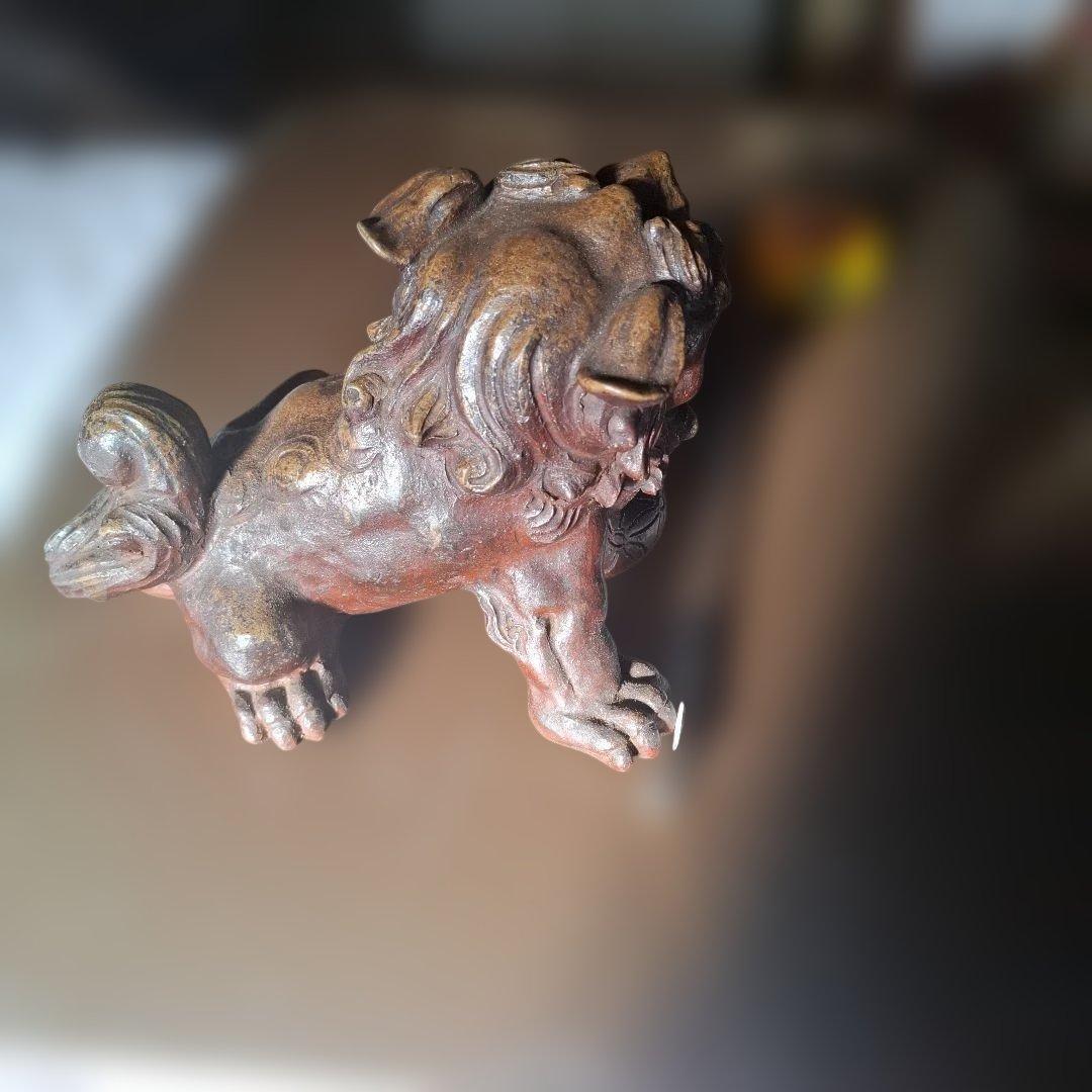 陶器　備前焼 獅子の置物 約20cm