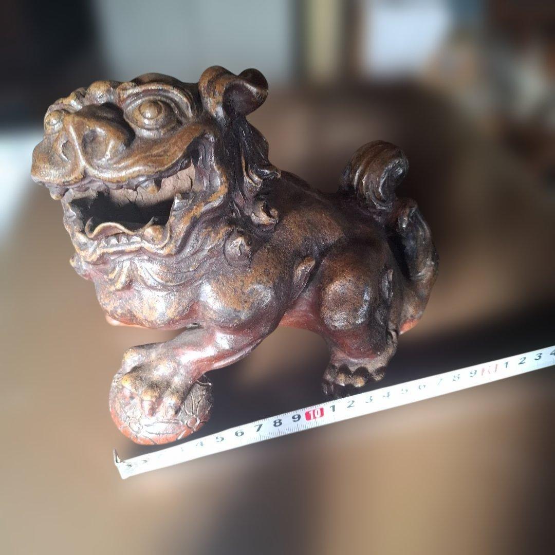 陶器　備前焼 獅子の置物 約20cm