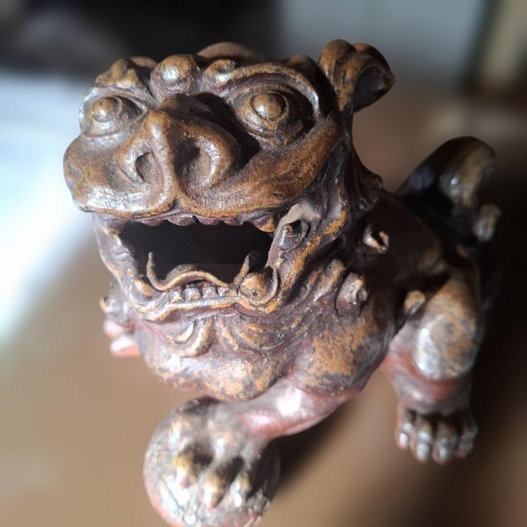 陶器　備前焼 獅子の置物 約20cm