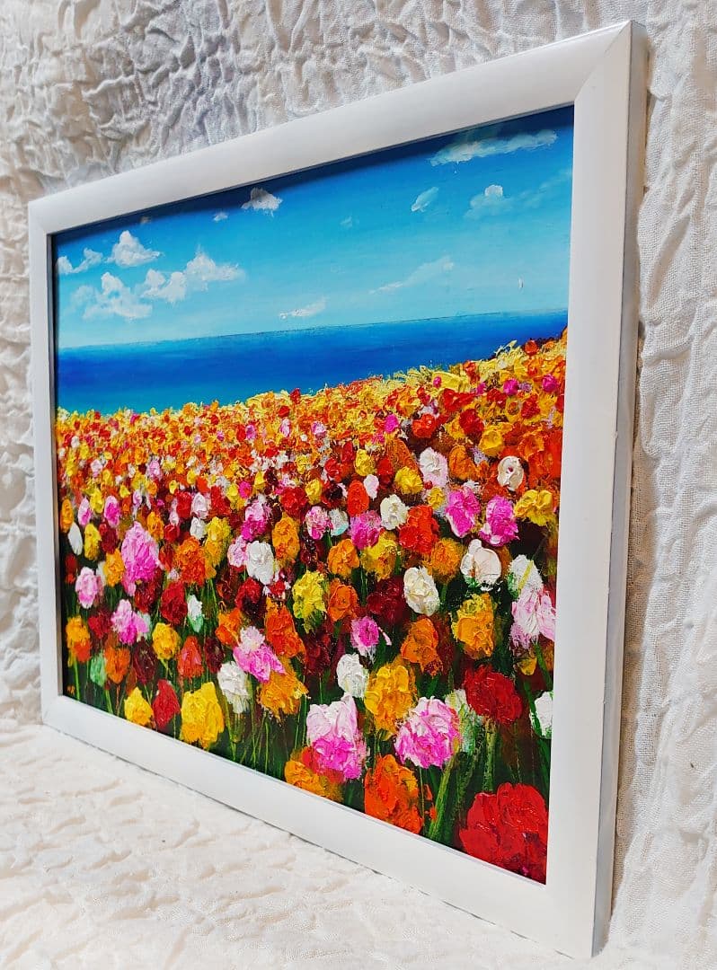 油絵 絵画 【海のお花畑】