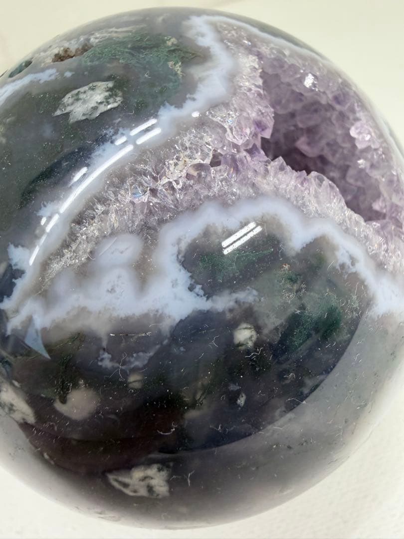 希少　パープルモス　スフィア　王冠スタンド付き☆ 笑口　丸玉　大