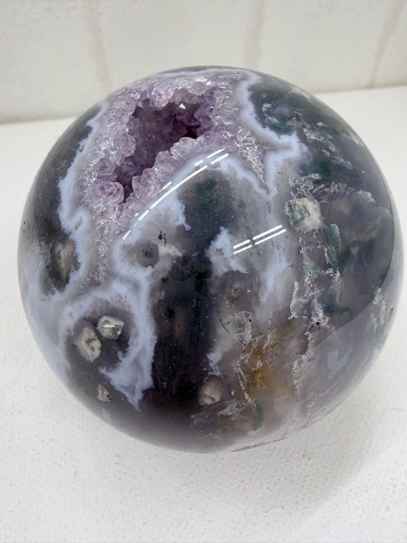 希少　パープルモス　スフィア　王冠スタンド付き☆ 笑口　丸玉　大