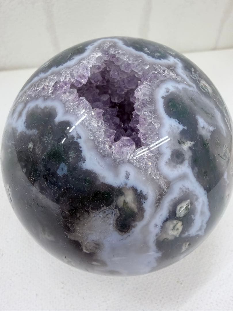 希少　パープルモス　スフィア　王冠スタンド付き☆ 笑口　丸玉　大
