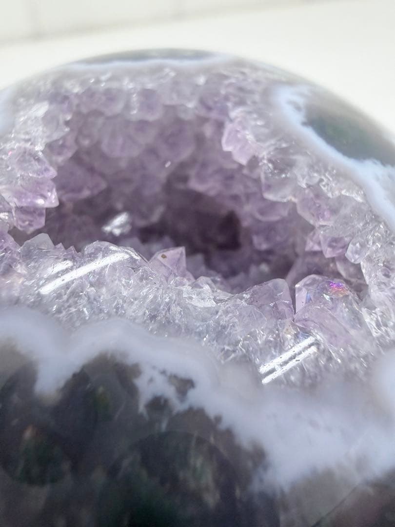 希少　パープルモス　スフィア　王冠スタンド付き☆ 笑口　丸玉　大