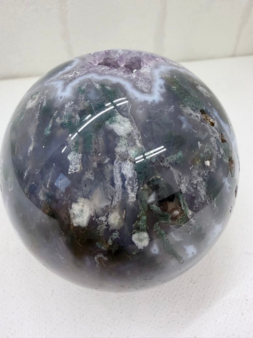 希少　パープルモス　スフィア　王冠スタンド付き☆ 笑口　丸玉　大