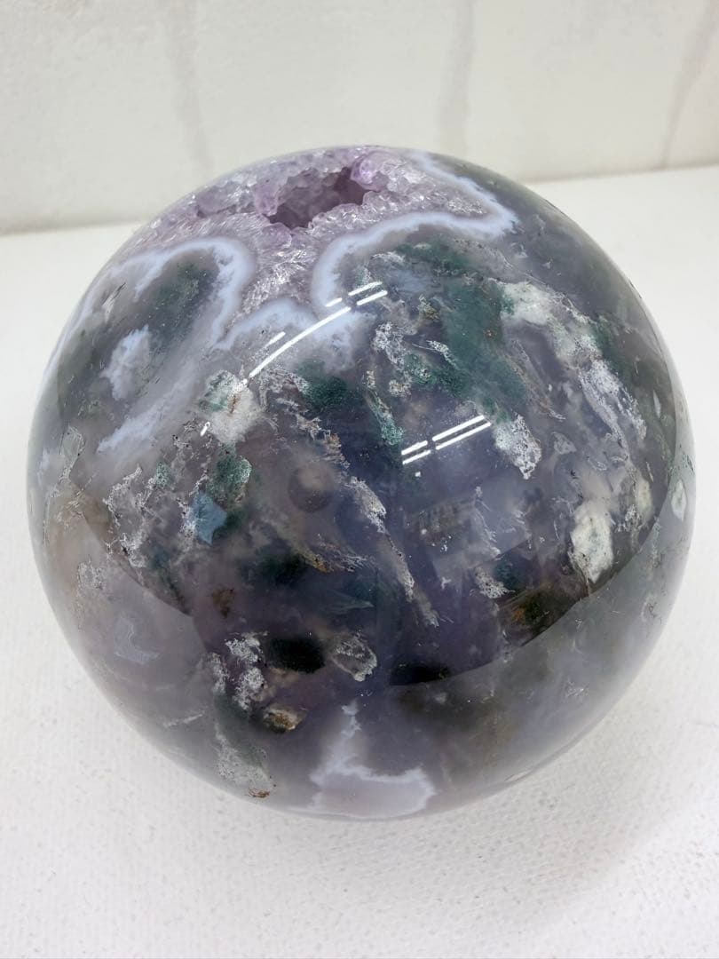 希少　パープルモス　スフィア　王冠スタンド付き☆ 笑口　丸玉　大