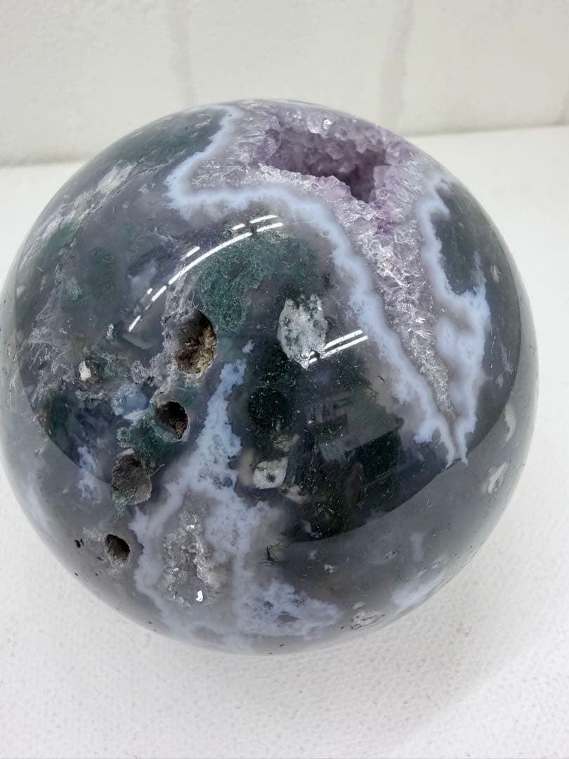 希少　パープルモス　スフィア　王冠スタンド付き☆ 笑口　丸玉　大