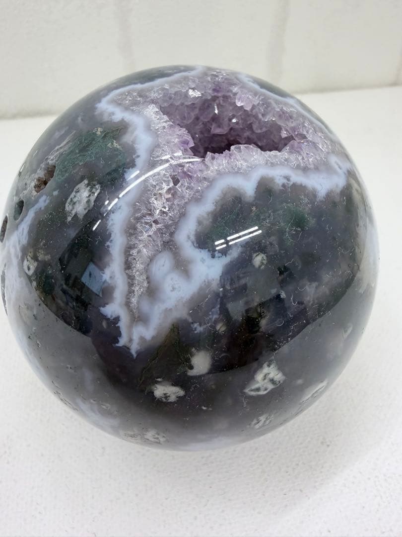 希少　パープルモス　スフィア　王冠スタンド付き☆ 笑口　丸玉　大