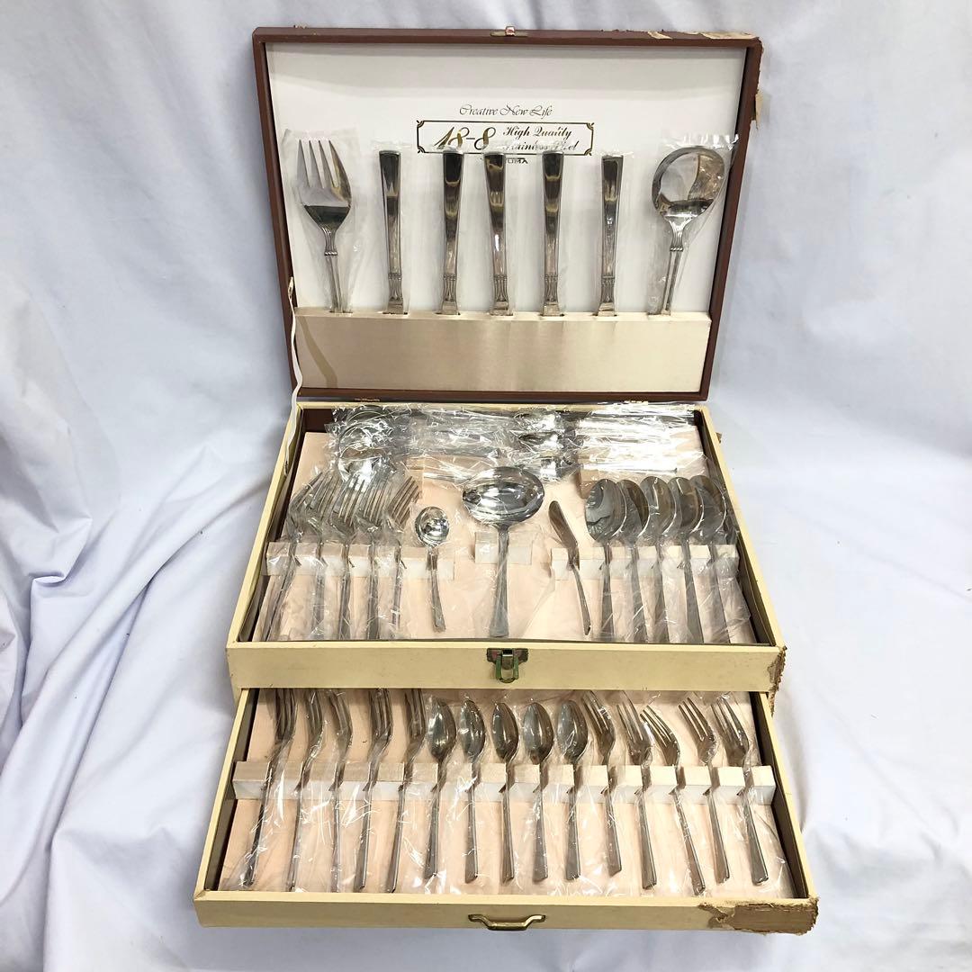 【1】未使用 アズマ 18-8 ステンレス カトラリー セット 45本