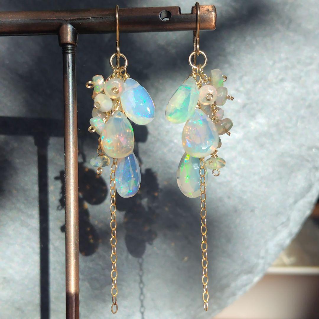 極上　プレシャスオパール　大粒　ピアス　イヤリング　14kgf