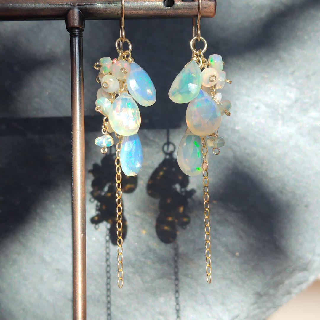 極上　プレシャスオパール　大粒　ピアス　イヤリング　14kgf