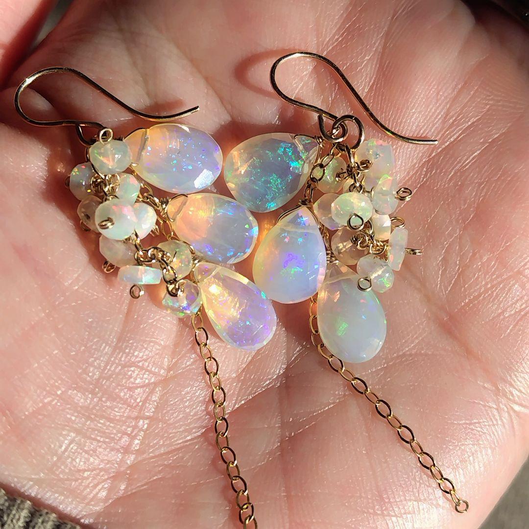 極上　プレシャスオパール　大粒　ピアス　イヤリング　14kgf