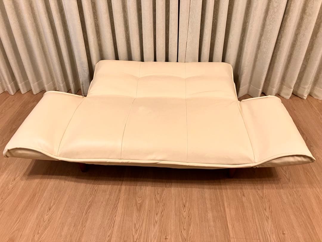 【お値下げ、送料込】アイボリー合成皮革リクライニング2人掛けソファ