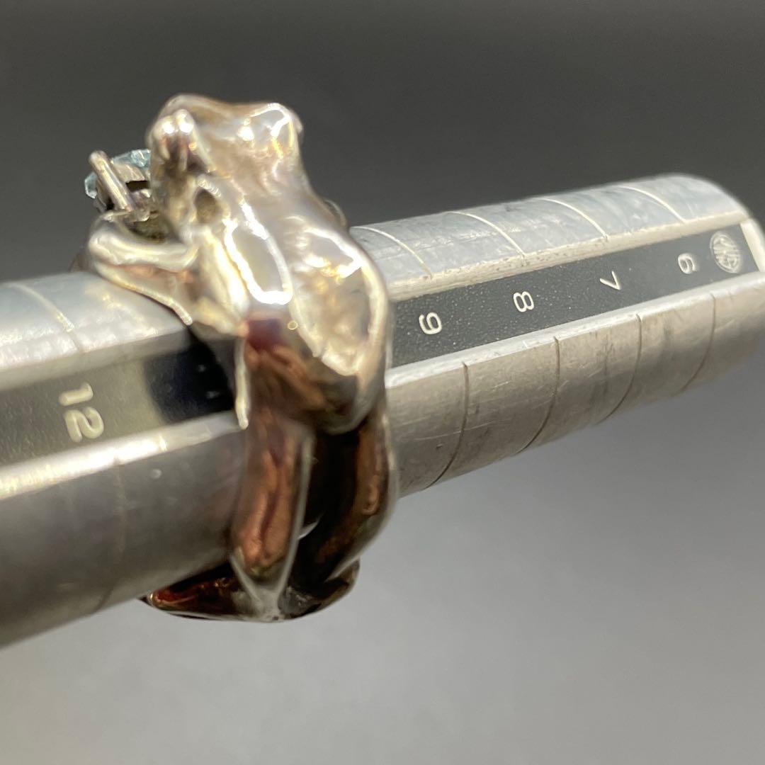 カエル シルバー925リング アクアマリン silver