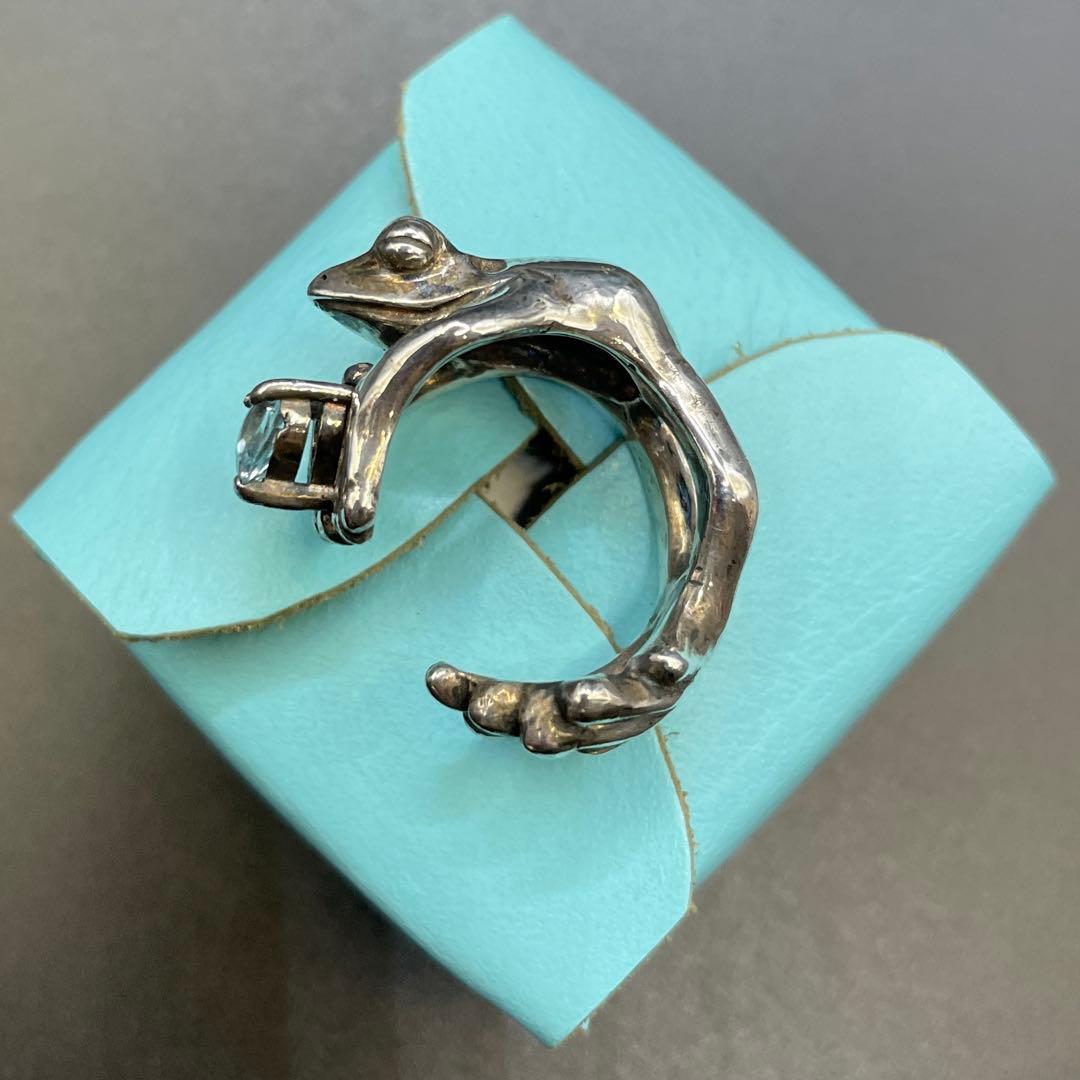カエル シルバー925リング アクアマリン silver