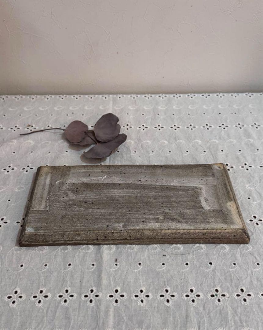 村上躍　白灰化粧プレート湯呑みセット