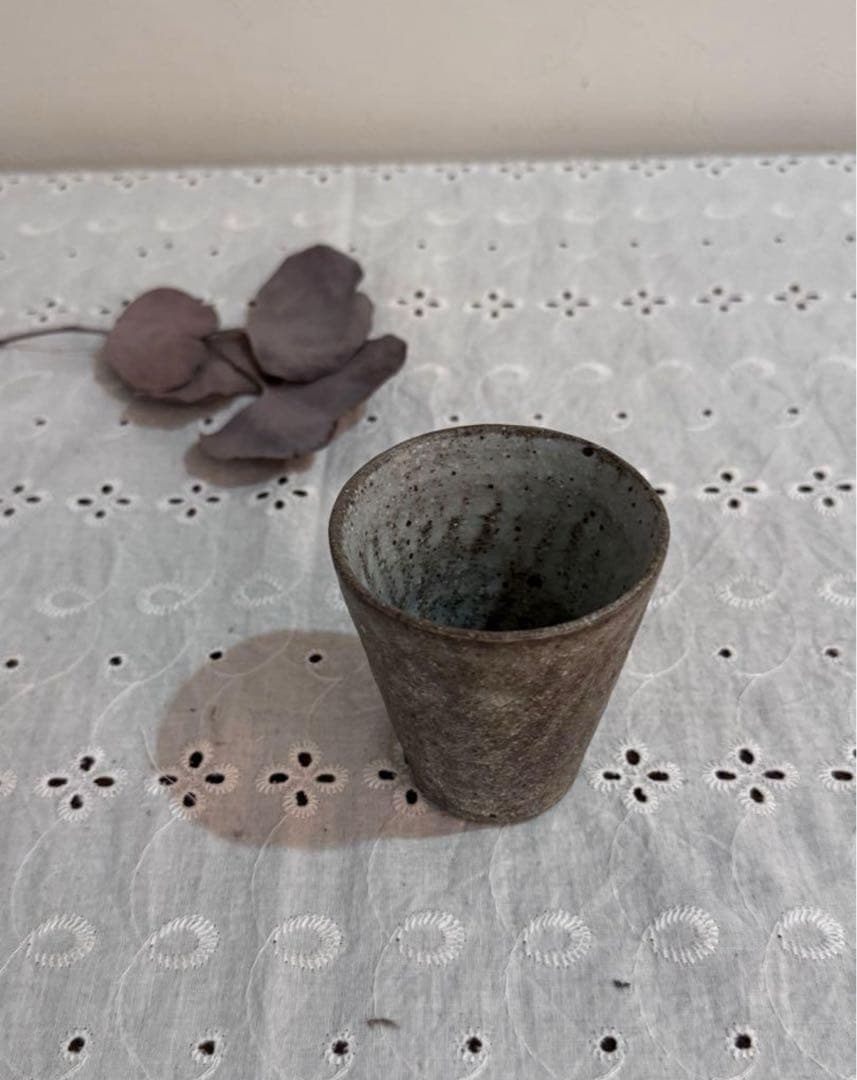 村上躍　白灰化粧プレート湯呑みセット