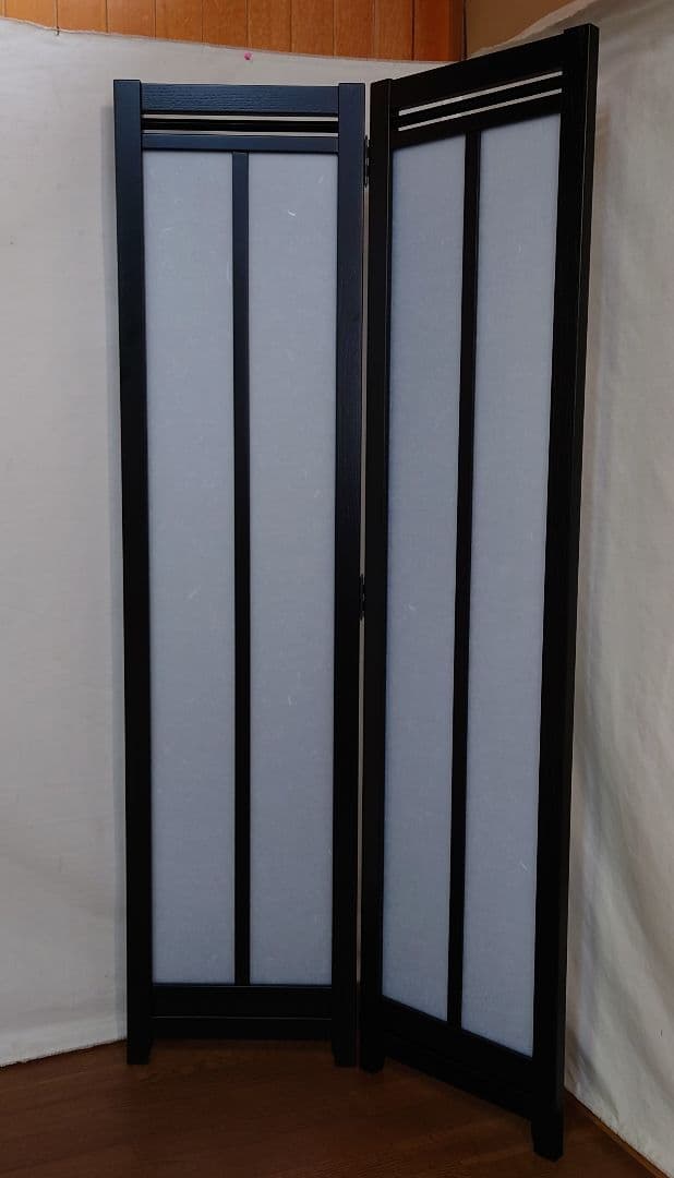 コーナにも２連屏風　2枚式衝立　アクリル板（和紙柄）使用　ブラックフレーム屏風
