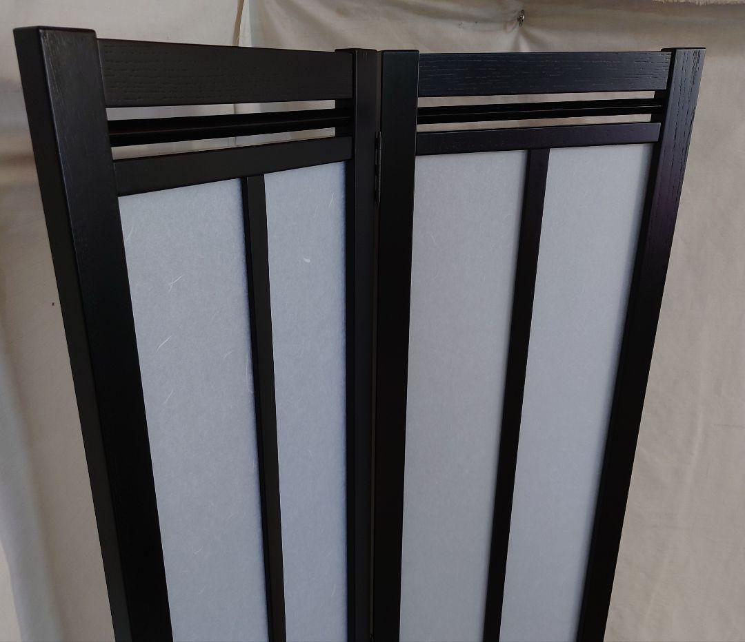 コーナにも２連屏風　2枚式衝立　アクリル板（和紙柄）使用　ブラックフレーム屏風