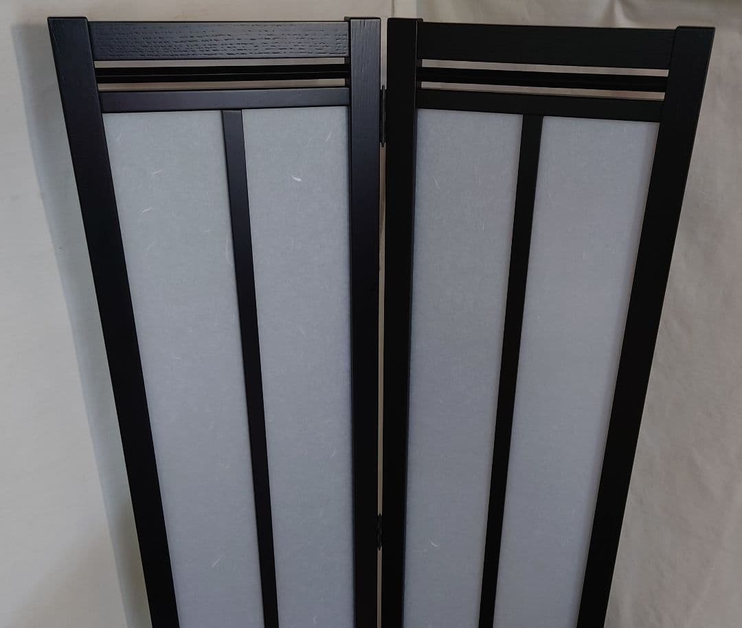 コーナにも２連屏風　2枚式衝立　アクリル板（和紙柄）使用　ブラックフレーム屏風