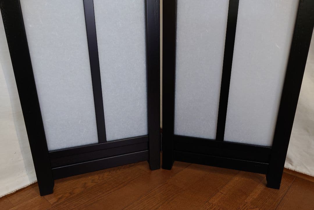 コーナにも２連屏風　2枚式衝立　アクリル板（和紙柄）使用　ブラックフレーム屏風