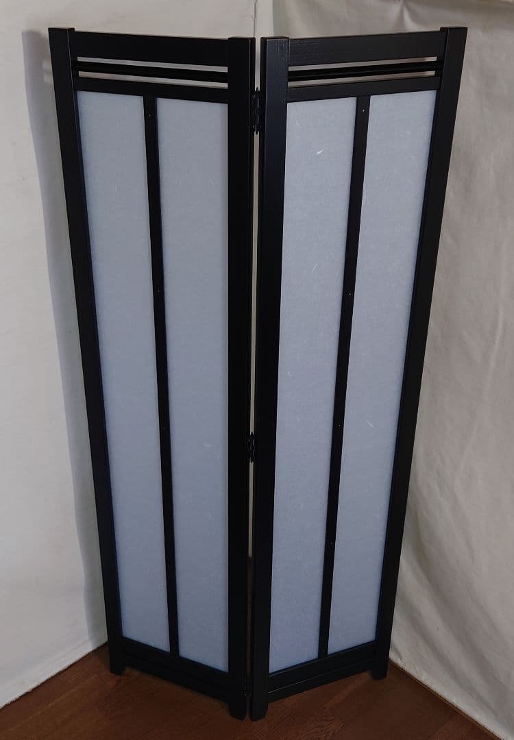 コーナにも２連屏風　2枚式衝立　アクリル板（和紙柄）使用　ブラックフレーム屏風