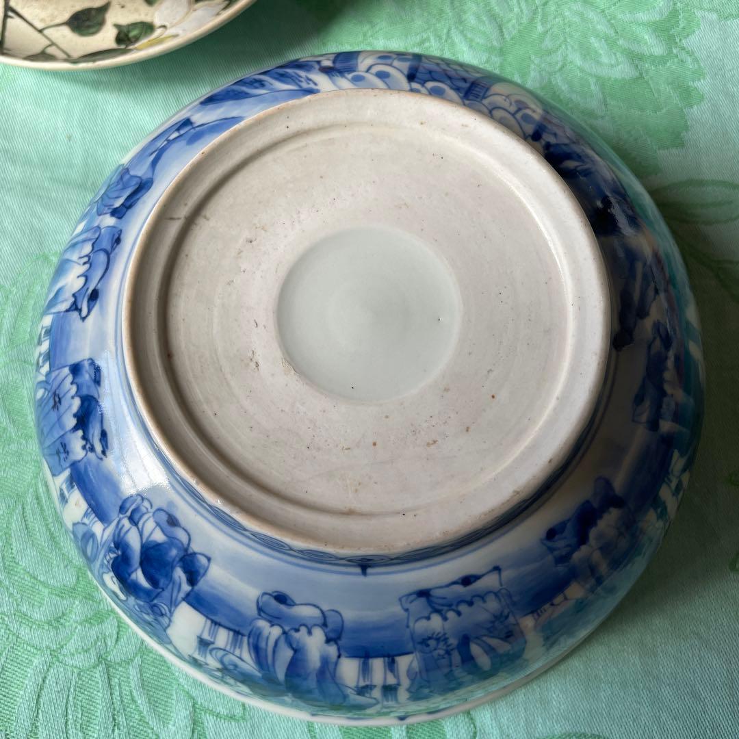 古伊万里　染付　唐子　竹林七賢人図　中深鉢　陶磁器