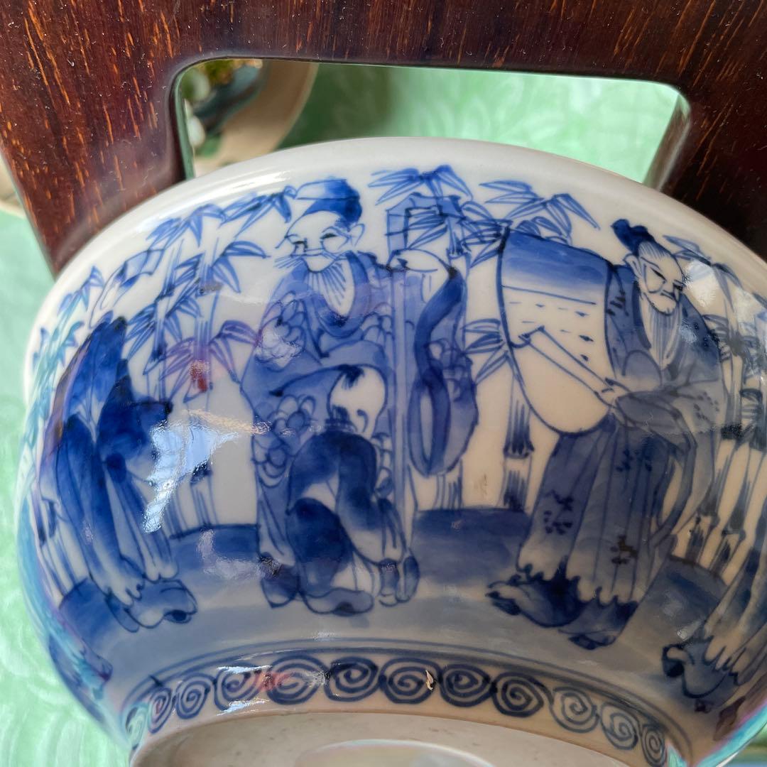 古伊万里　染付　唐子　竹林七賢人図　中深鉢　陶磁器