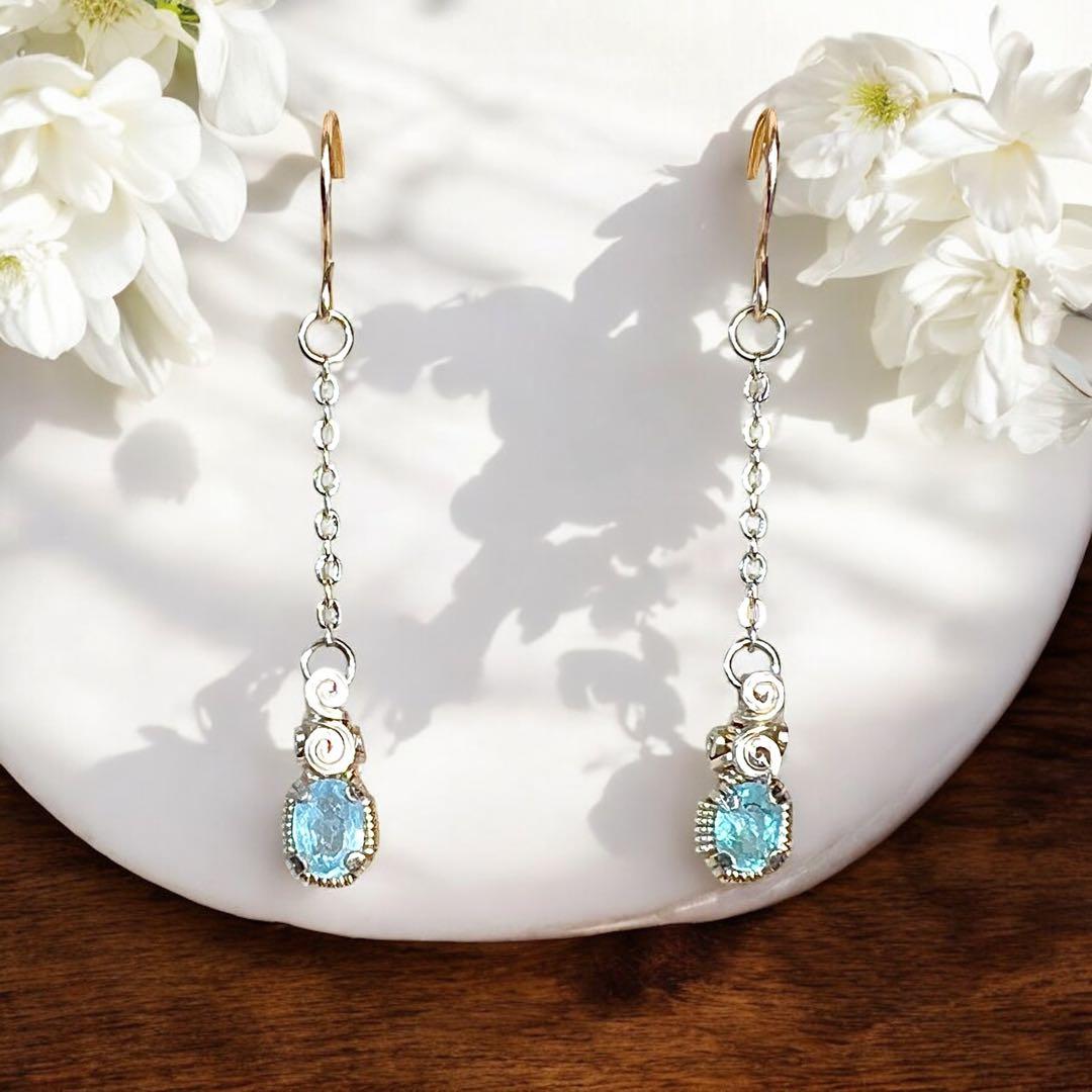 【for ☆彩テラス☆様】パライバトルマリン　チェーンピアス　ポストピアス