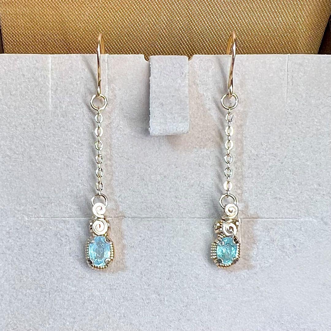 【for ☆彩テラス☆様】パライバトルマリン　チェーンピアス　ポストピアス