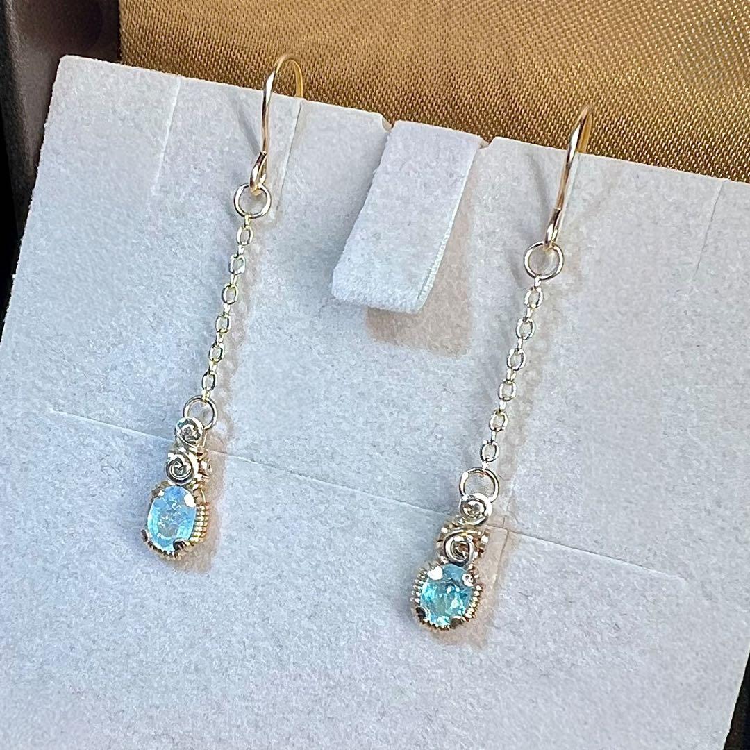 【for ☆彩テラス☆様】パライバトルマリン　チェーンピアス　ポストピアス