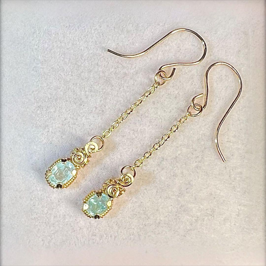 【for ☆彩テラス☆様】パライバトルマリン　チェーンピアス　ポストピアス