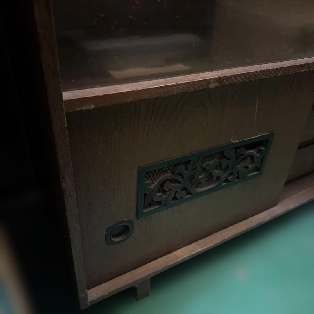 昭和レトロ　木製ガラス扉付きキャビネット