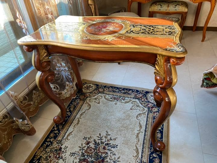 ロココ　テーブル　薔薇　マルチ　アンティーク　ゴールド　ブラック　高級感