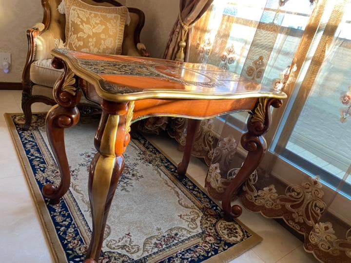 ロココ　テーブル　薔薇　マルチ　アンティーク　ゴールド　ブラック　高級感