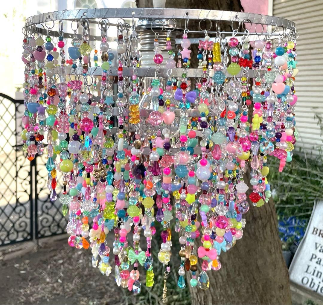 ビーズシャンデリア　1点もの　シャンデリア　オシャレ　ライト　照明　天井　大